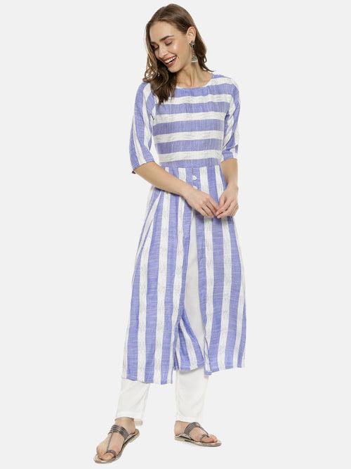 Unbalanced Horizontal Striped Kurta