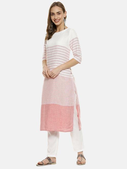 Unbalanced Horizontal Striped Kurta