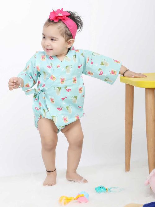 Polka Tots Juice print Kimono Onesie - Blue