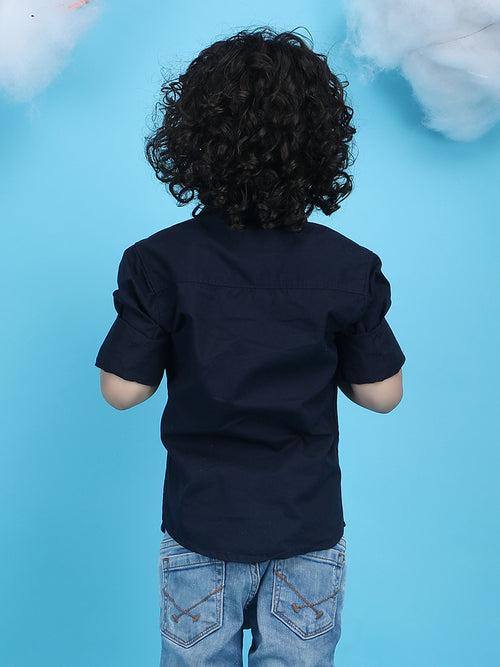 Polka Tots Full sleeve Little Man print shirt - Navy Blue