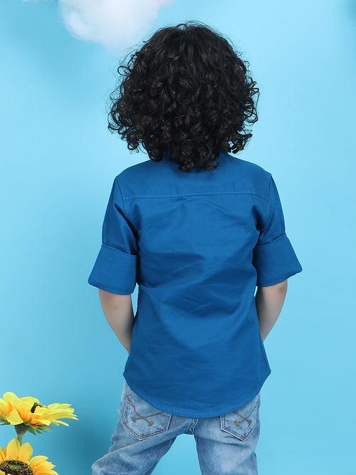 Polka Tots Full sleeves Stud print shirt - Blue