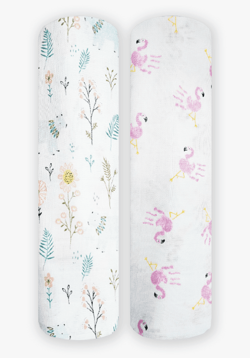 Polka Tots Flamingo Fingers & Bloomy Bear Print Swaddles (Pack of 2)