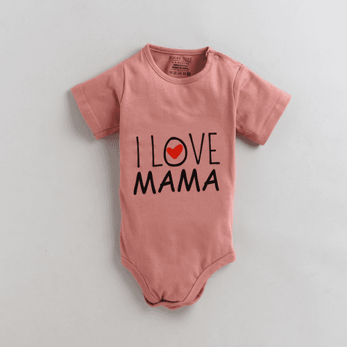 Polka Tots Half Sleeve I Love Mama Print Romper Onesie - Pink