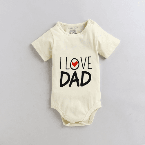 Polka Tots Half Sleeve I Love Dad Print Romper Onesie - Cream