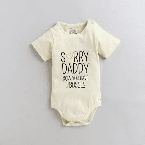 Polka Tots Half Sleeve Sorry Dad Print Romper Onesie - Cream