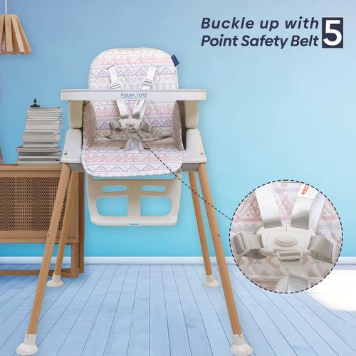 Polka Tots Grow & Glide 4 in 1 Convertible Geometric Design High Chair - 6 to 36M ( Grey )