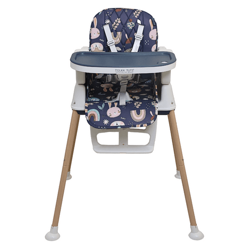 Polka Tots Grow & Glide 4 in 1 Convertible Jungle Design High Chair - 6 to 36M (Dark Blue)