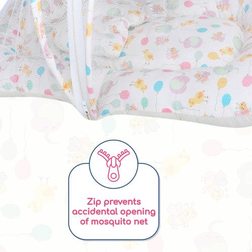 Polka Tots Cotton Baby Bedding Mosquito Net Set with Toys Dangling - Balloon Print Yellow