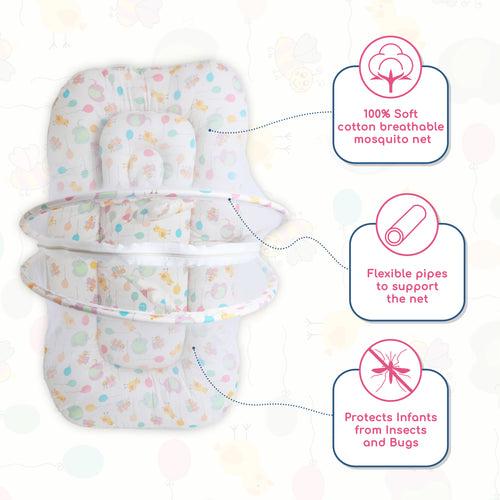 Polka Tots Cotton Baby Bedding Mosquito Net Set with Toys Dangling - Balloon Print Yellow