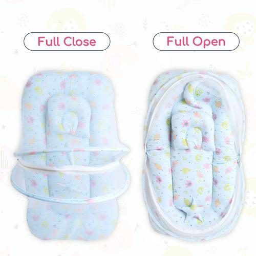 Polka Tots Cotton Baby Bedding Mosquito Net Set with Toys Dangling - Elephant print Blue