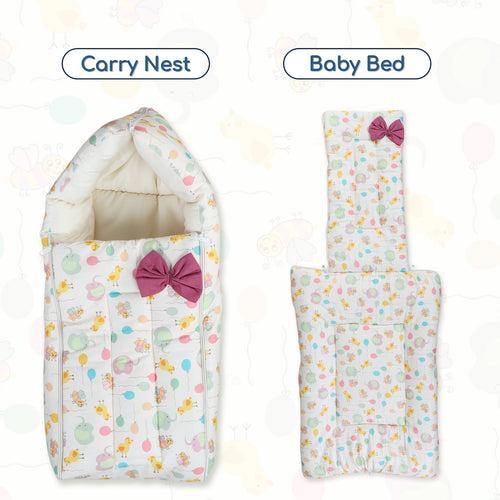 Polka Tots Baby Sleeping Nest Cotton Carry Pod Bedding for Newborn Sleeping Bag with a Bow - Balloon print Yellow