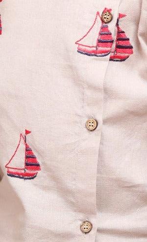 Polka Tots Full Sleeve Boat Embroidery Angrakha Top With Dhoti  - GREY