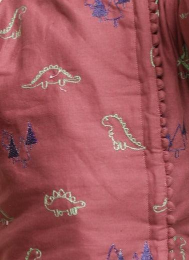 Polka Tots Full Sleeve Dinosaur Embroidery Angrakha Top With Dhoti - Pink