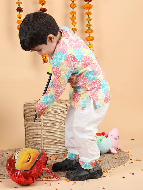 Polka Tots Full Sleeves Lemon print Kurta Pyjama - Multicolor