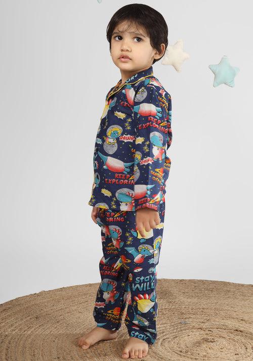 Polka Tots Printed Full Sleeve Night Suit - Blue