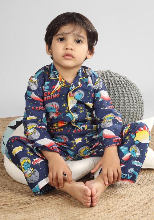 Polka Tots Printed Full Sleeve Night Suit - Blue