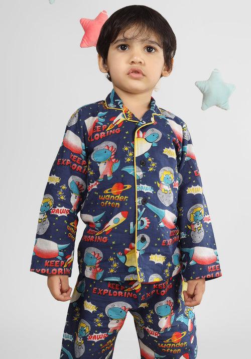 Polka Tots Printed Full Sleeve Night Suit - Blue