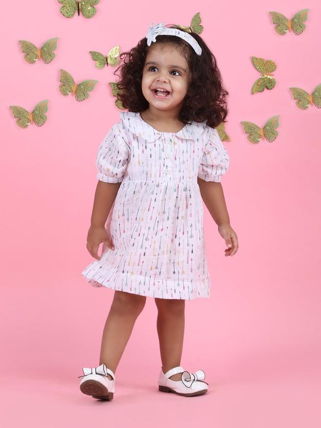 Polka Tots Halfsleeves Cupid print frock with headband - Multicolor