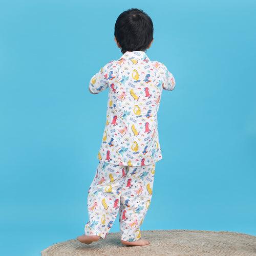 Polka tots Half Sleeve Dinosaur print Night Suit - Multicolor