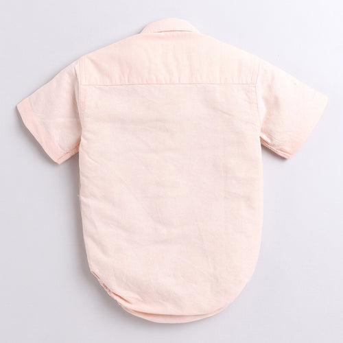 Polka Tots Half sleeve Shirt Romper With Pocket Turtle Sticker - Peach