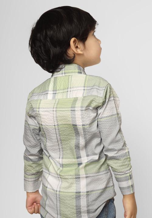 Polka Tots Full Sleeves Checks print Shirt - Green