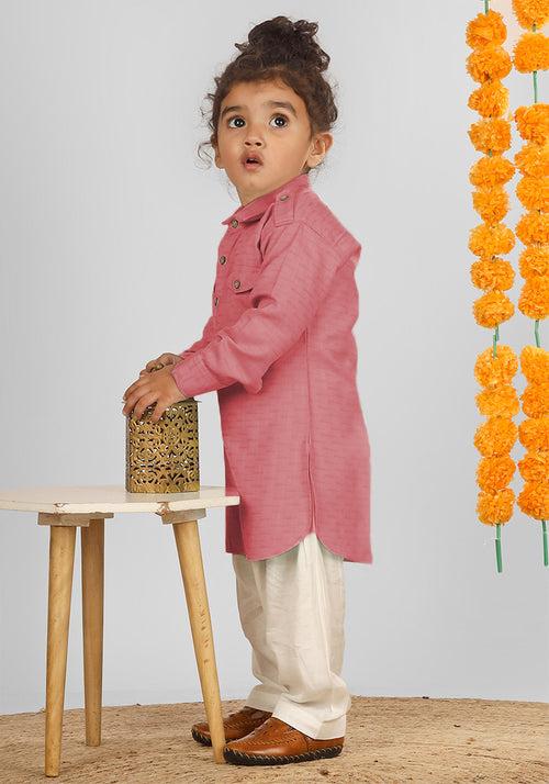 Polka Tots Full Sleeves Pathani Set - Pink