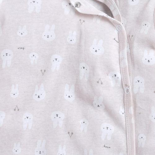 Polka Tots Full Sleeve Bunny Print Footsie - Pink