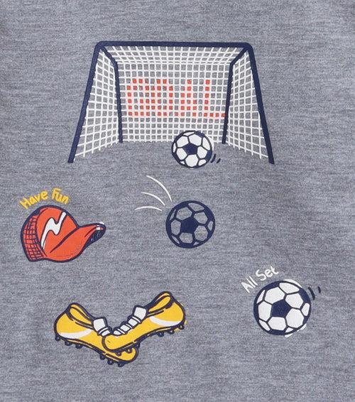 Polka Tots Full Sleeve Football Print T-shirt - Grey