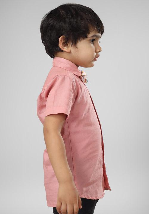 Polka Tots Half Sleeves Shirt with Multicolor Bow - Pink