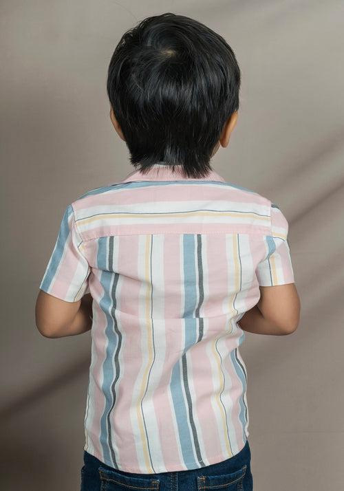 Polka Tots Half Sleeve Stripes Shirt - Pink