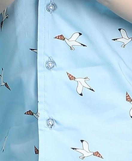 Polka Tots Half Sleeves Birds print Shirt - Blue