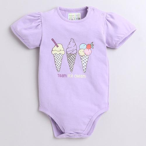 Polka Tots Half Sleeve Team Ice Cream Print Romper Onesie - Purple