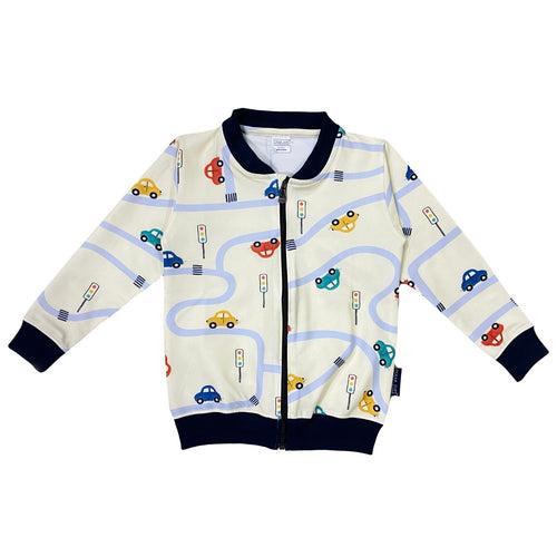 Polka Tots Full Sleeves Car Print Poly Jacket - Beige