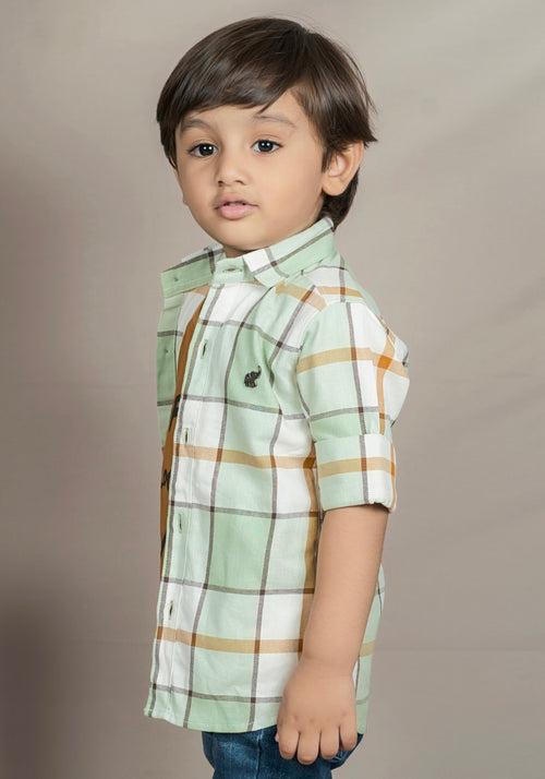 Polka Tots Full Sleeves Checks print Tshirt shirt - Green