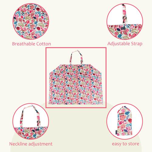 POLKA TOTS Floral Breastfeeding Nursing Cover/ Apron for Mothers with Carry Pouch - Pink