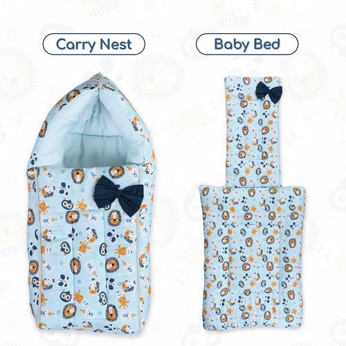 Polka Tots Baby Sleeping Nest Cotton Carry Pod Bedding for Newborn Sleeping Bag with a Bow - Lion print Blue