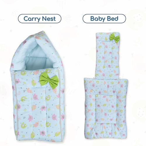 Polka Tots Baby Sleeping Nest Cotton Carry Pod Bedding for Newborn Sleeping Bag with a Bow -Elephant print Blue