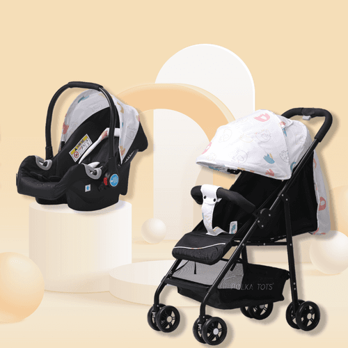 Polka Tots Click Clack Travel System Elephant Stroller + Car Seat - Cream