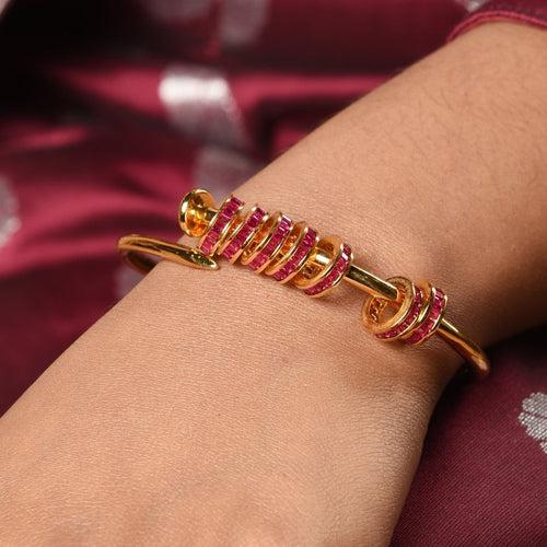 Gold Plated Nail Bracelet with Ruby Rings