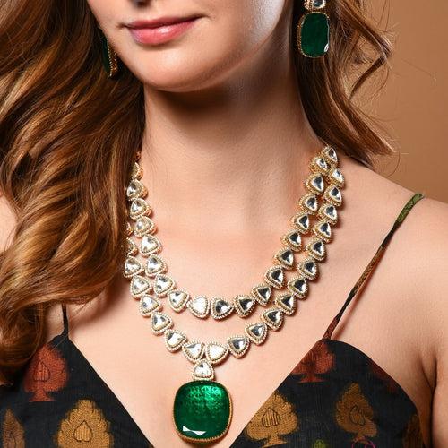 Emerald Polki Necklace in Gold