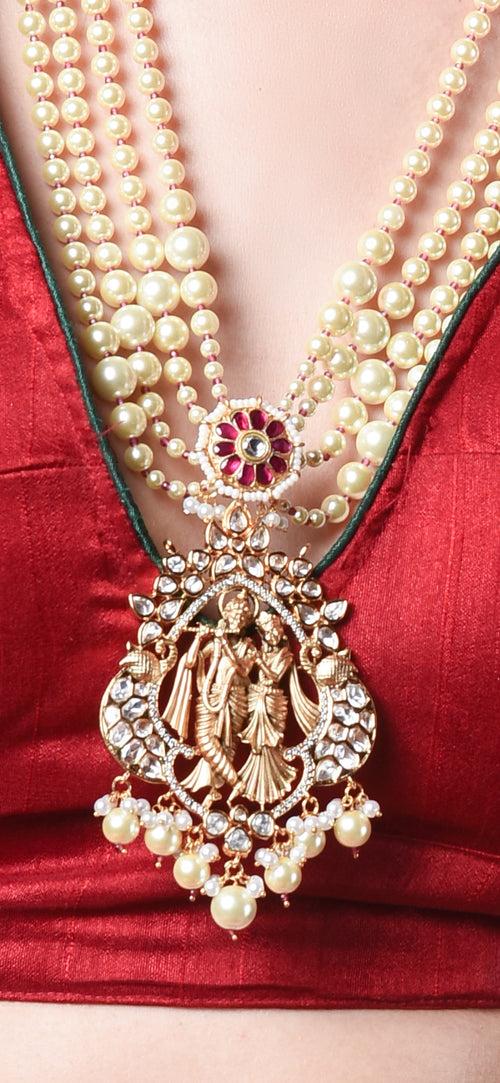 Radha Krishna Temple Set in Pearls(ISHAS)(027)