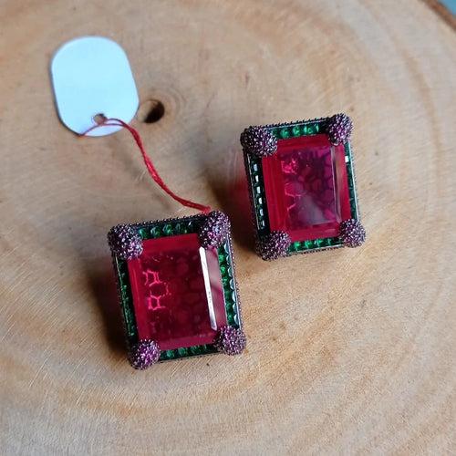 Red Doublet Rectangle Studs