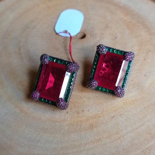 Red Doublet Rectangle Studs