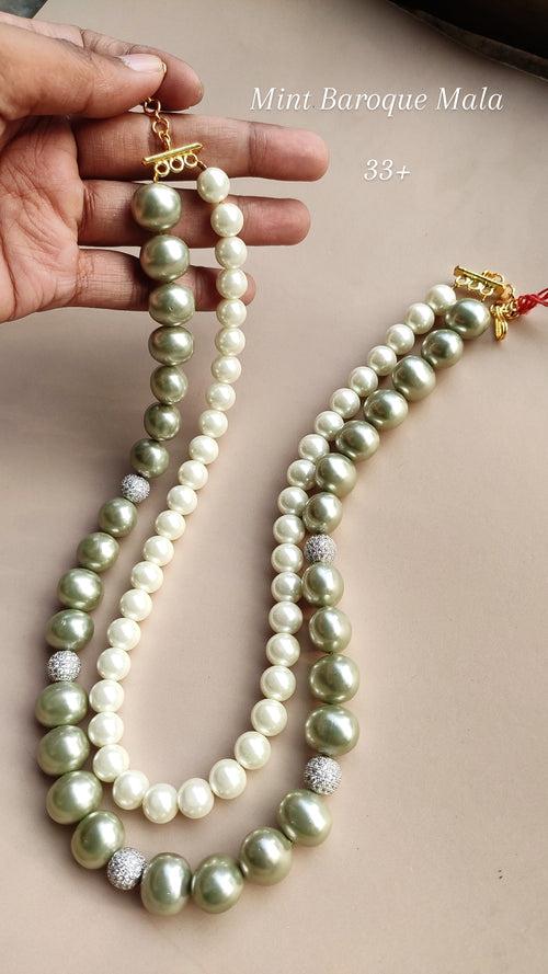 Baroque Pearl Mala in Mint