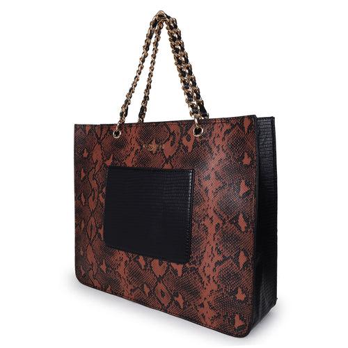 Women Striped Oversized Structured Tote Bag with Cut Work