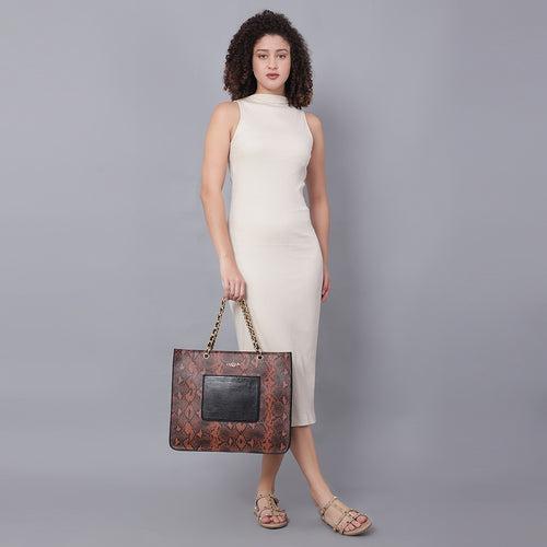 Women Striped Oversized Structured Tote Bag with Cut Work