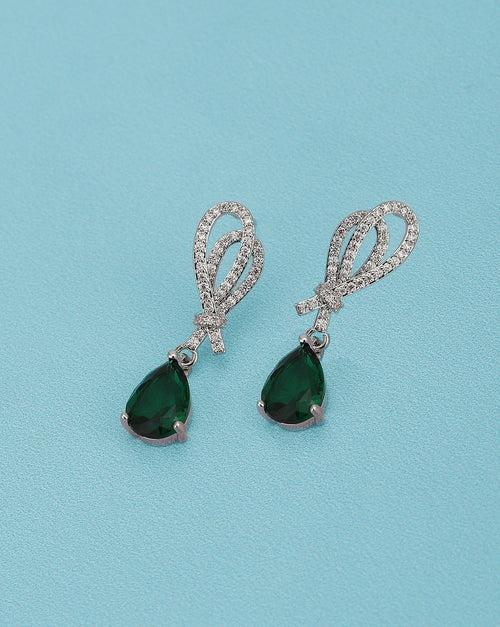 Rhodium Plated With Cz Drop Earring For Women