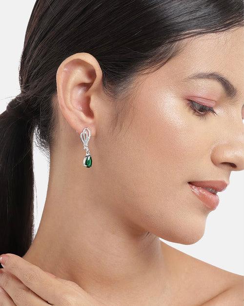 Rhodium Plated With Cz Drop Earring For Women