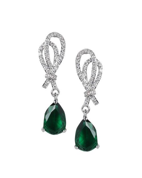 Rhodium Plated With Cz Drop Earring For Women