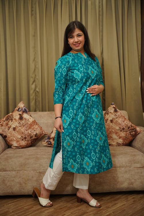 Blue Jade A-line Cotton Kurta